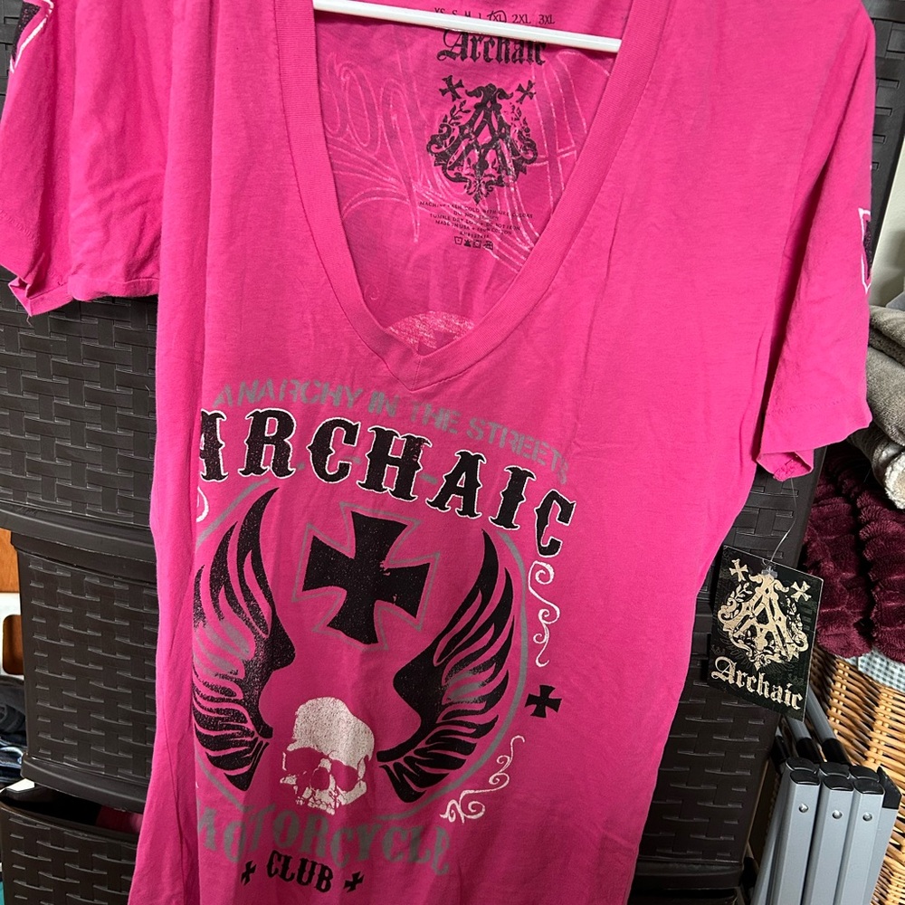 Archaic Women's Deep V-Neck Graphic Tee in Hot Pink